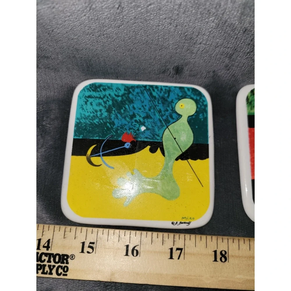 Miro Artist Ceramic Drink Coasters Vintage PAIR‎ Surrealism Art Decor